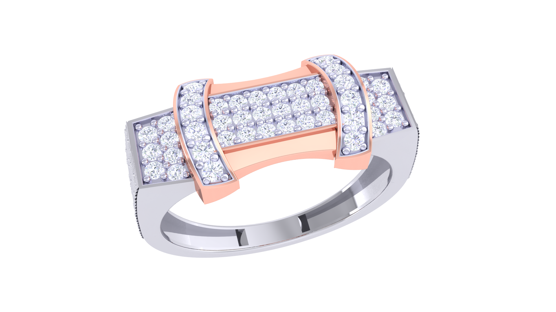 925 Sliver Two-Tone Pave Diamond Statement Ring