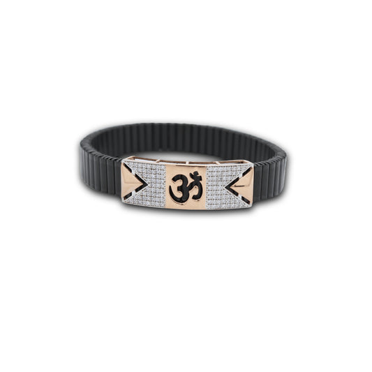 925 Silver Om Symbol Bracelet with Diamond Accent