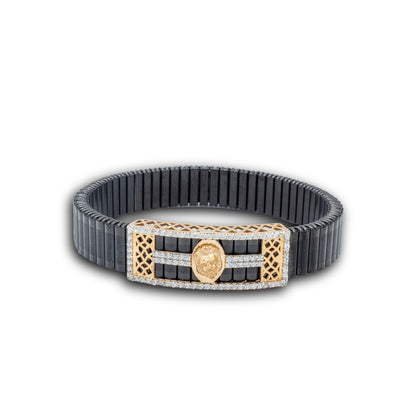 925 Silver Rectangular Lion Bracelet with Diamond