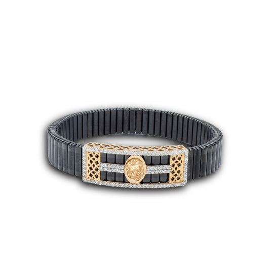 925 Silver Rectangular Lion Bracelet with Diamond