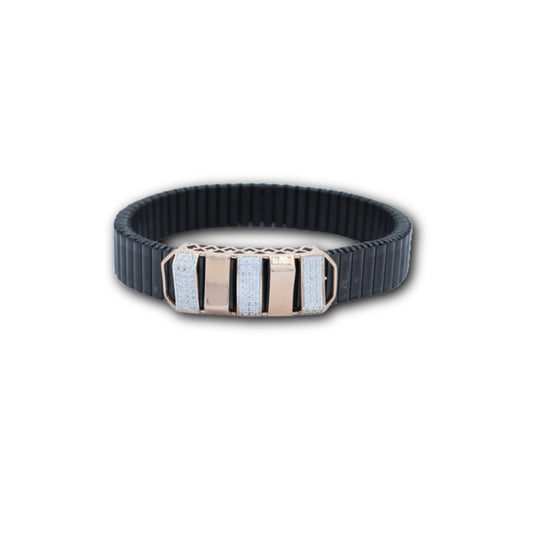 925 Silver Striped Bracelet with Diamond